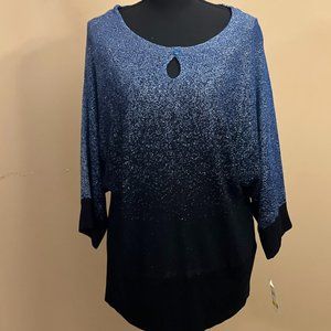 Studio Works Women's drop shoulder sparkly metallic round neck sweater Large